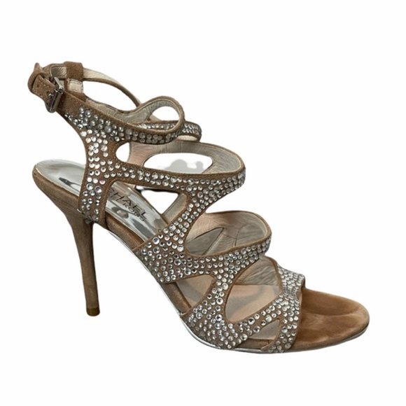 MICHAEL Michael Kors Jeweled Bling Strappy Brown Suede Slingback Stiletto Size6M - Picture 1 of 11